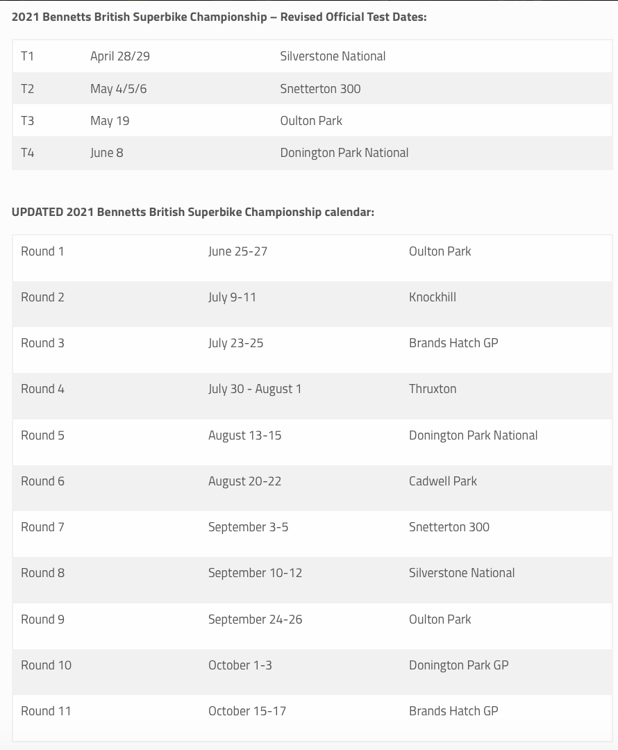 calendar published 15 March 2021